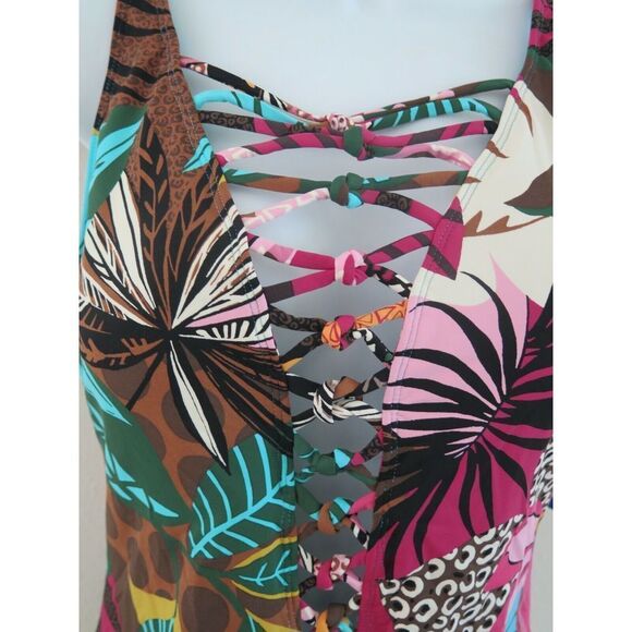 Bleu Rod Beattie Women's Sz 12 Multicolor Run Wild Lace Down 1-Pc Swimsuit $129+ - Picture 4 of 7